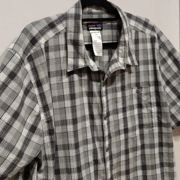 Patagonia Men's Gray Plaid Puckerwear Seersucker Textured Shirt Sz XXL-Gorpcore - Picture 3 of 7